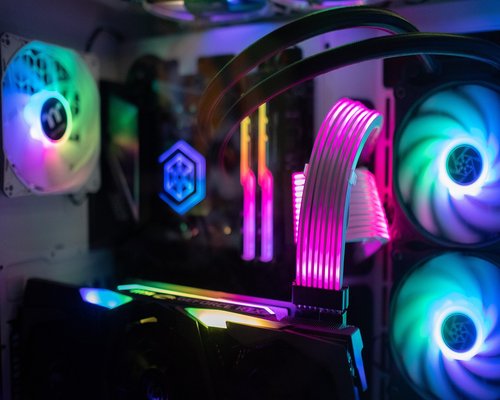 High performance desktop gaming setup with glowing components